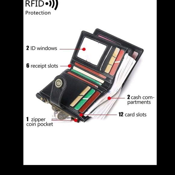 Stylish Black Leather Wallet with Stud Accents - Picture 8 of 10